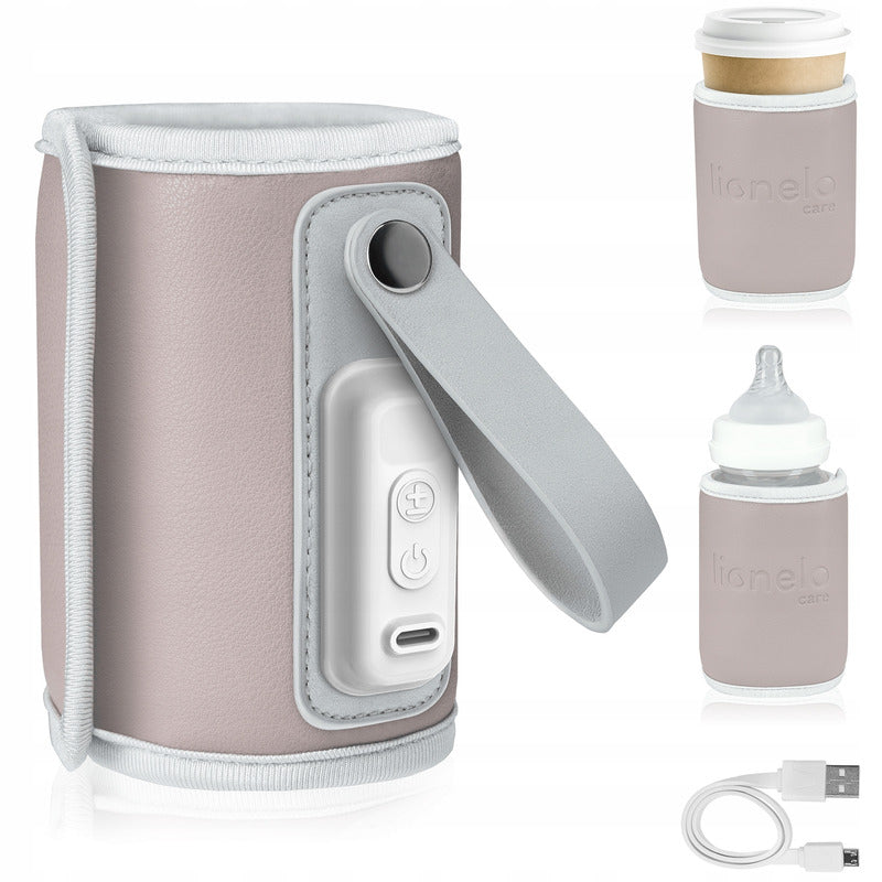 Incalzitor biberoane, Lionelo, ThermUp Go, Portabil, Temperatura constanta pana la 24 h, Incarcare USB, Roz
