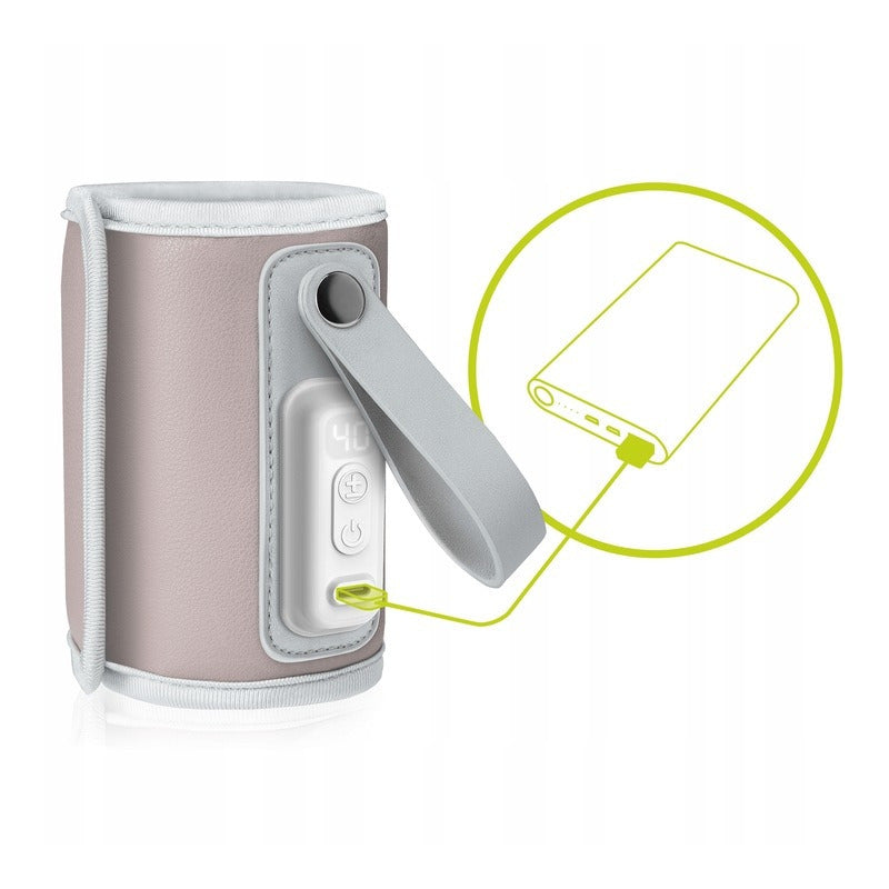 Incalzitor biberoane, Lionelo, ThermUp Go, Portabil, Temperatura constanta pana la 24 h, Incarcare USB, Roz