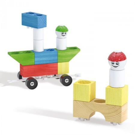 Joc constructie Quercetti Modi Bloc, 18 piese – vehicul construit și piese separate