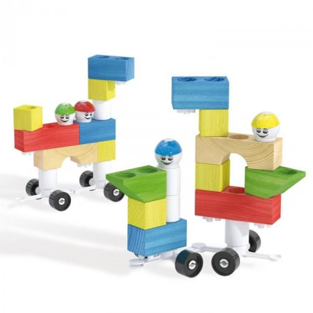 Joc constructie Quercetti Modi Bloc Premium, 30 piese – modele de vehicule cu blocuri și roți