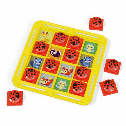 Joc memorie Quercetti FantaMemo Ladybug Nature – tablă galbenă cu capace în formă de buburuză