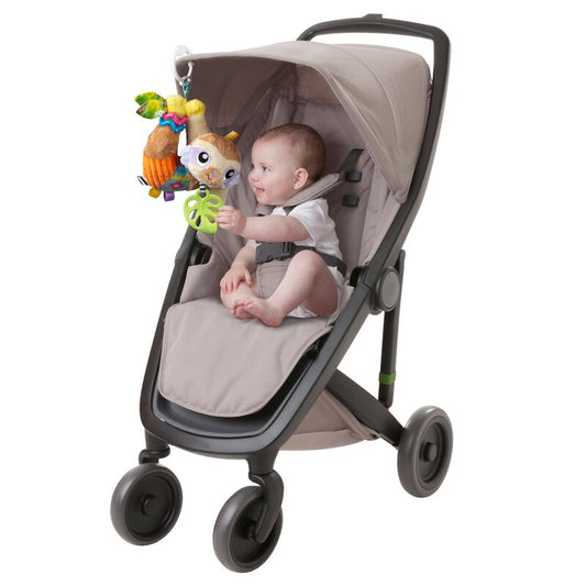 Jucarie carucior sau scaun auto, Playgro, Salo, Cu inele pentru dentitie, Cu diverse forme si texturi, Cu sunete si zornaieli, Dezvolta abilitatile motorii si imaginatia, 0 luni+, Sensory Friend Salo Sloth
