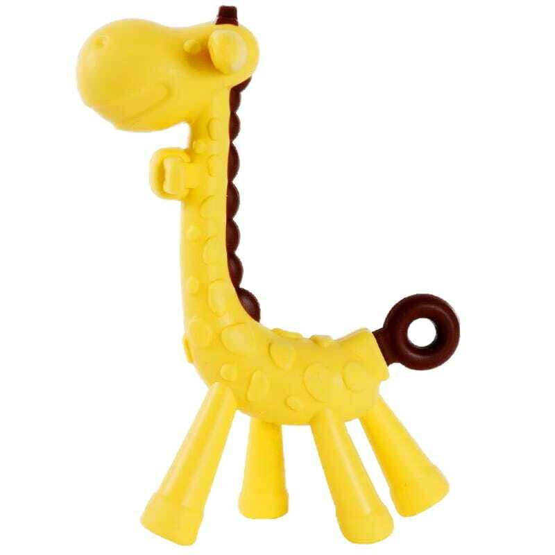 Jucarie de dentitie Bocioland, model Girafa, design ergonomic, Yellow/Brown