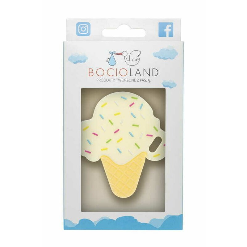 Jucarie de dentitie, Bocioland, Din silicon, Stimuleaza abilitatile motorii fine, Calmeaza durerea gingiei, 0 luni+, Ice Vanilla