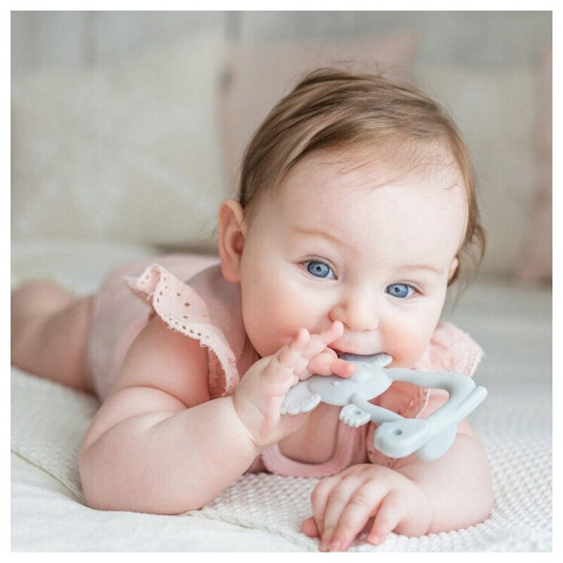 Jucarie de dentitie, Giligums, Koala, Pentru masajul gingiilor, Din silicon Fara BPA, 3 luni+, Gri