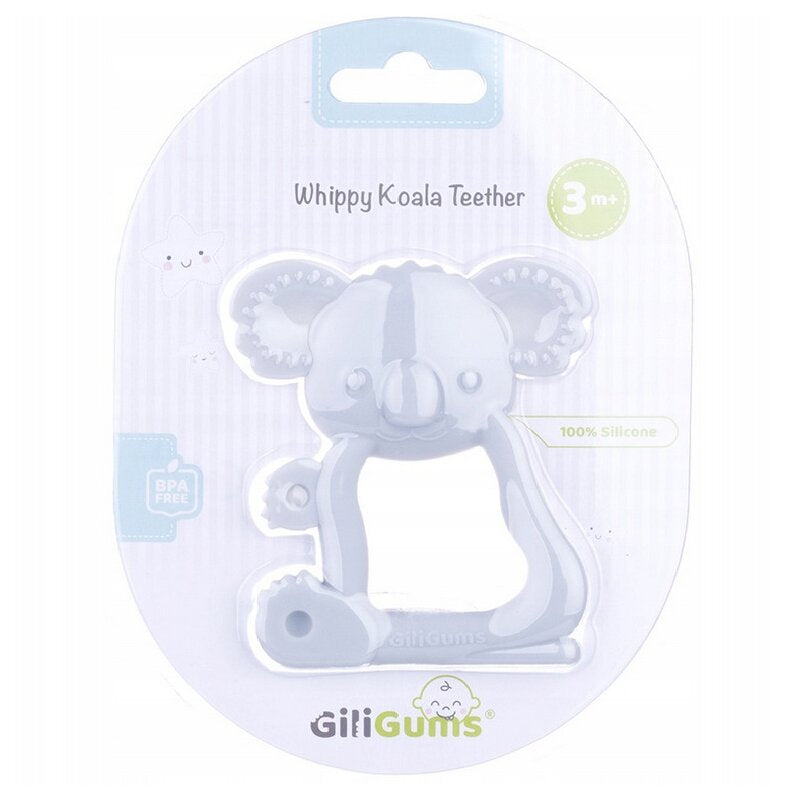 Jucarie de dentitie, Giligums, Koala, Pentru masajul gingiilor, Din silicon Fara BPA, 3 luni+, Gri