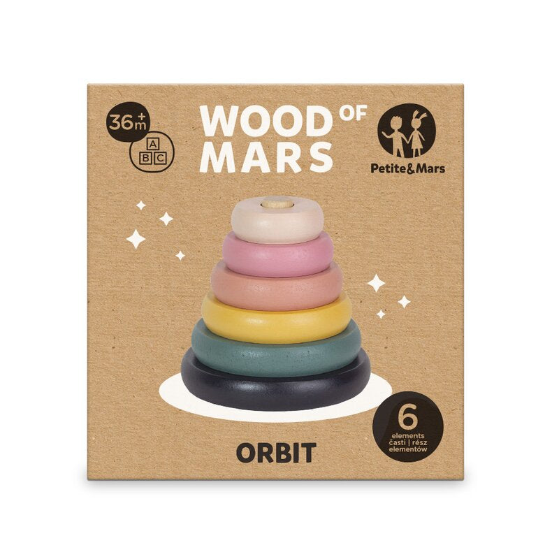 Jucarie de stivuire din lemn Petite&Mars Turn Orbit Wood of Mars
