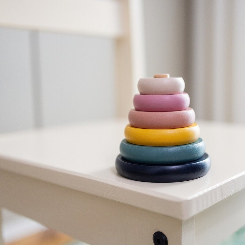 Jucarie de stivuire, Petite&Mars, Turn Orbit Wood of Mars, 10 cm, 36 luni+, Multicolor