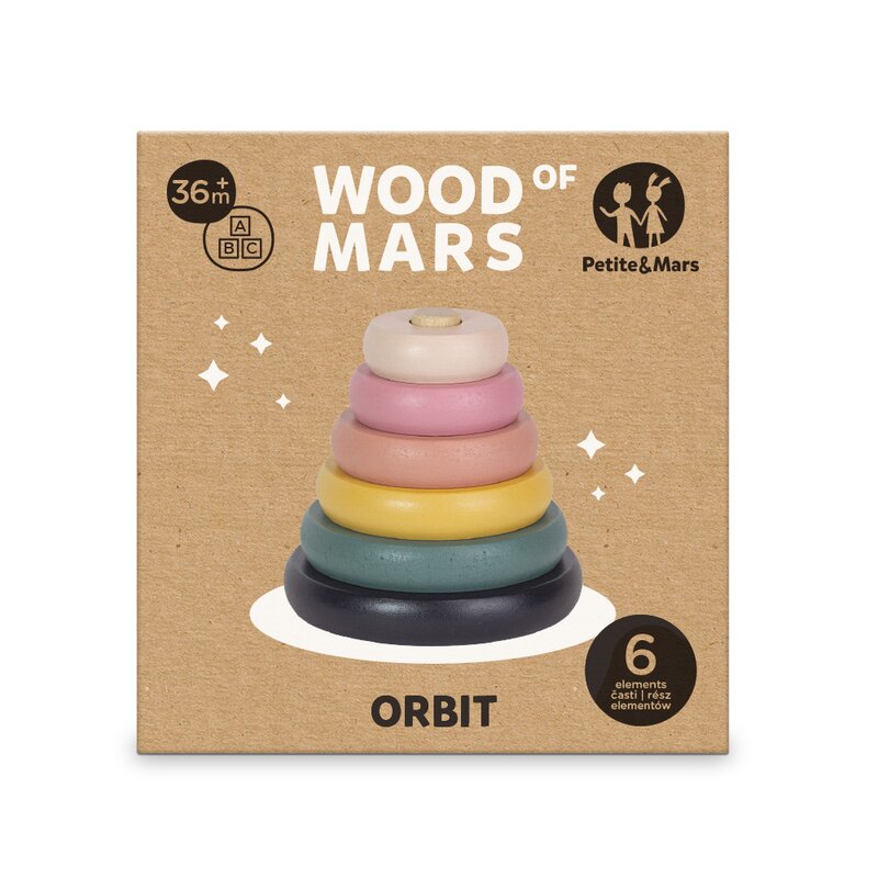 Jucarie de stivuire din lemn Petite&Mars Turn Orbit Wood of Mars