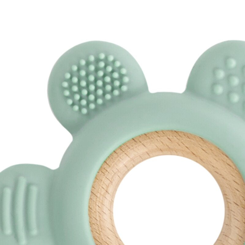 Jucarie dentitie bebelusi, Jane, Din silicon si lemn, Fara BPA, Sand