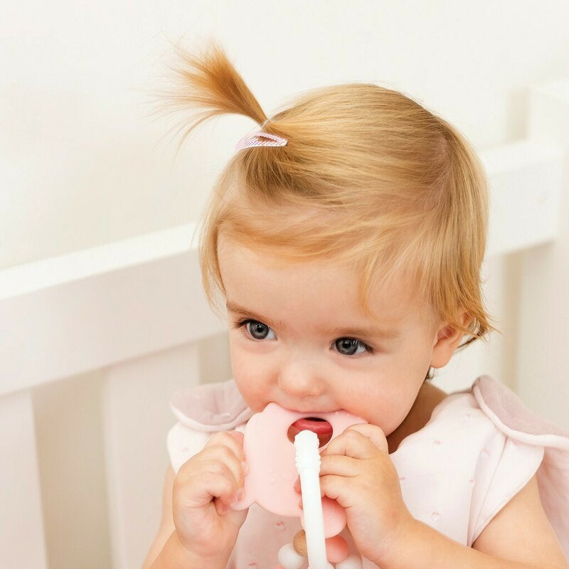 Jucarie dentitie, Nattou, Din silicon, Utilizabila si individual ca jucarie zornaitoare, Calmeaza si amelioreaza durerea, 8x10x4 cm, Mouse Pink