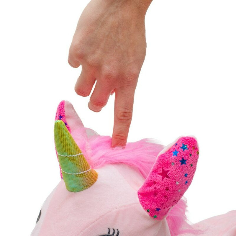 Jucarie gonflabila de plus cu sunete, Baby Mix, In forma de unicorn, Husa moale detasabila, Cu pompa inclusa, Pana la 70 kg, 36 luni+, Pink