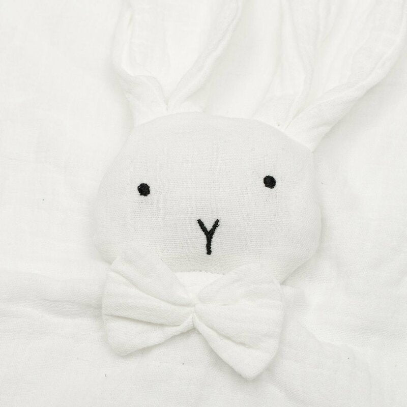 Jucarie interactiva, New Baby, Rabbit, Din muselina, Bumbac, 30x30 cm, 0 luni+, White