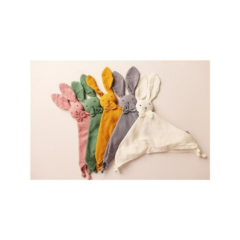 Jucarie interactiva, New Baby, Rabbit, Din muselina, Bumbac, 30x30 cm, 0 luni+, White