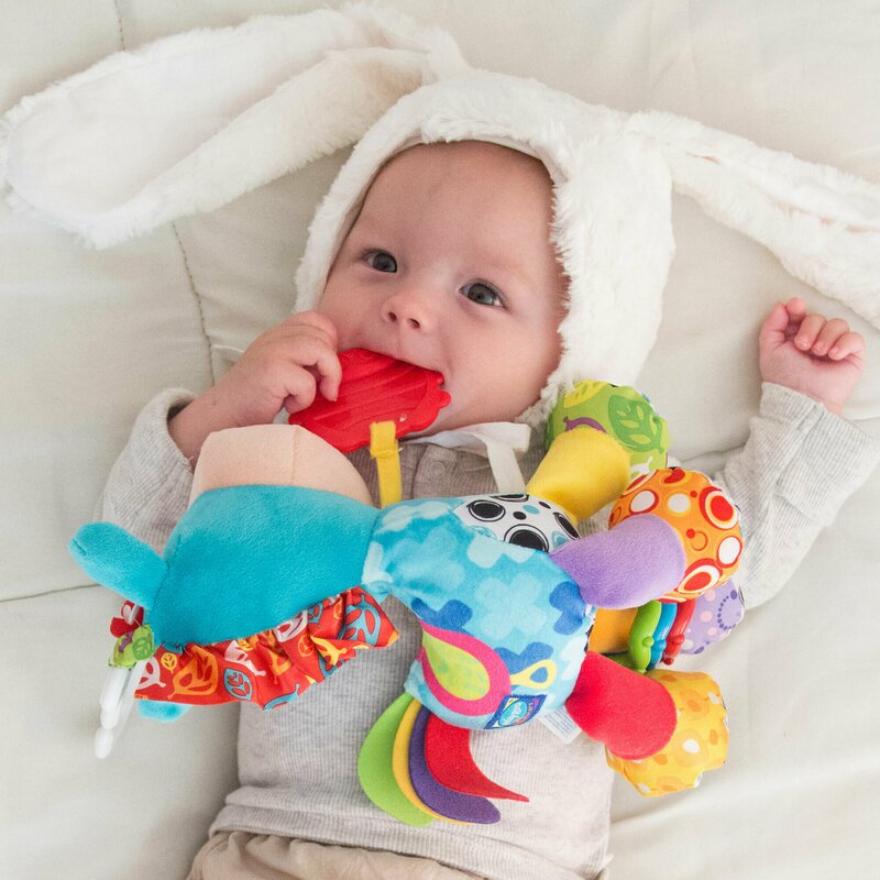 Jucarie, Playgro, Pentru carucior, scoica auto si patut, Cu jucarie de dentitie, Cu sunete, Activity Friend Clip Clop, 39 cm