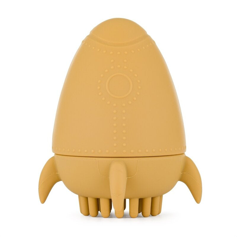 Jucarie pentru baie, Petite&Mars, Splashy Rocket, Din silicon, Fara BPA, 6 luni+, 11x7.5x7.5 cm, Ocru