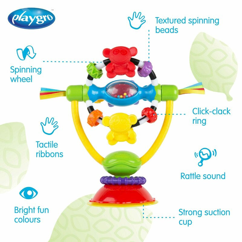Jucarie, Playgro, Pentru scaunul de masa, Cu ventuza, Cu activitati, Rotativa, High chair Spinning Toy, 19.5 cm