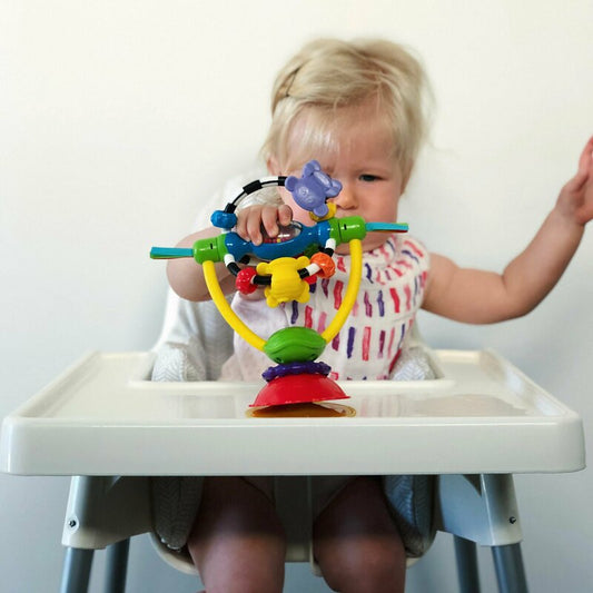 Jucarie, Playgro, Pentru scaunul de masa, Cu ventuza, Cu activitati, Rotativa, High chair Spinning Toy, 19.5 cm