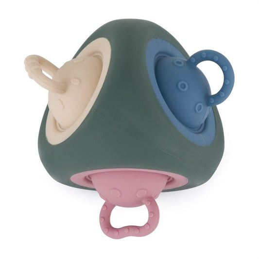 Jucarie senzoriala, Petite&Mars, Pop Triangle, Din silicon, Pentru antrenament motric, Fara BPA, 13Ã—13Ã—20 cm, 10 luni+, Multicolora