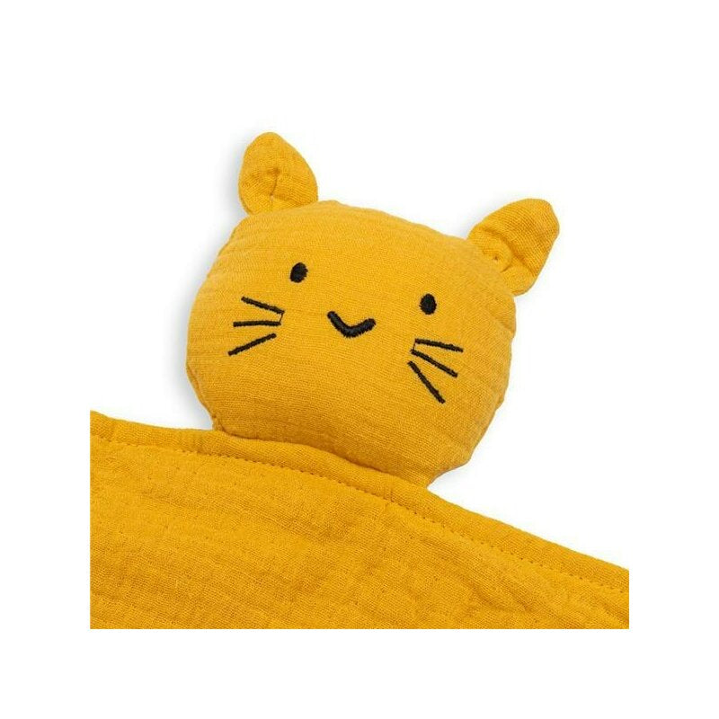 Jucarie textila, New Baby, Baby Cat, Pentru bebelusi, Moale, Din muselina, 100% bumbac,30x30 cm, Mustard