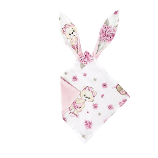 Jucarie textila senzoriala, MimiNu, Moale, Cu doua fete, 30 x 30 cm, Din catifea si bumbac, Materiale certificate Oeko Tex Standard 100, Design, Pink Ballerina