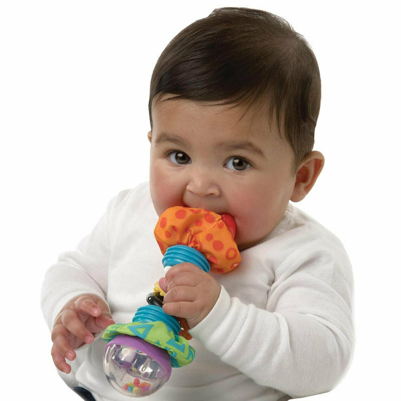 Jucarie zornaitoare Playgro Super Shaker cu inele texturate pentru dentitie