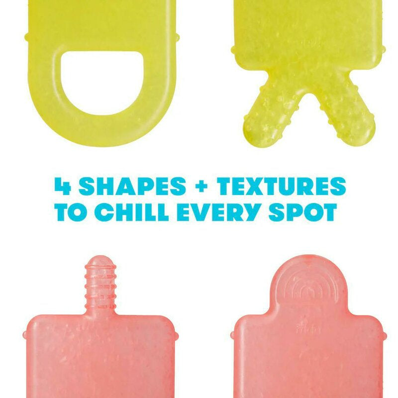 Jucarii dentitie, FridaBaby, 4 in 1, Calmeaza gingiile in timpul eruptiei dentare, 4 forme, Fabricat din silicon non-toxic, BPA-free, Multicolor