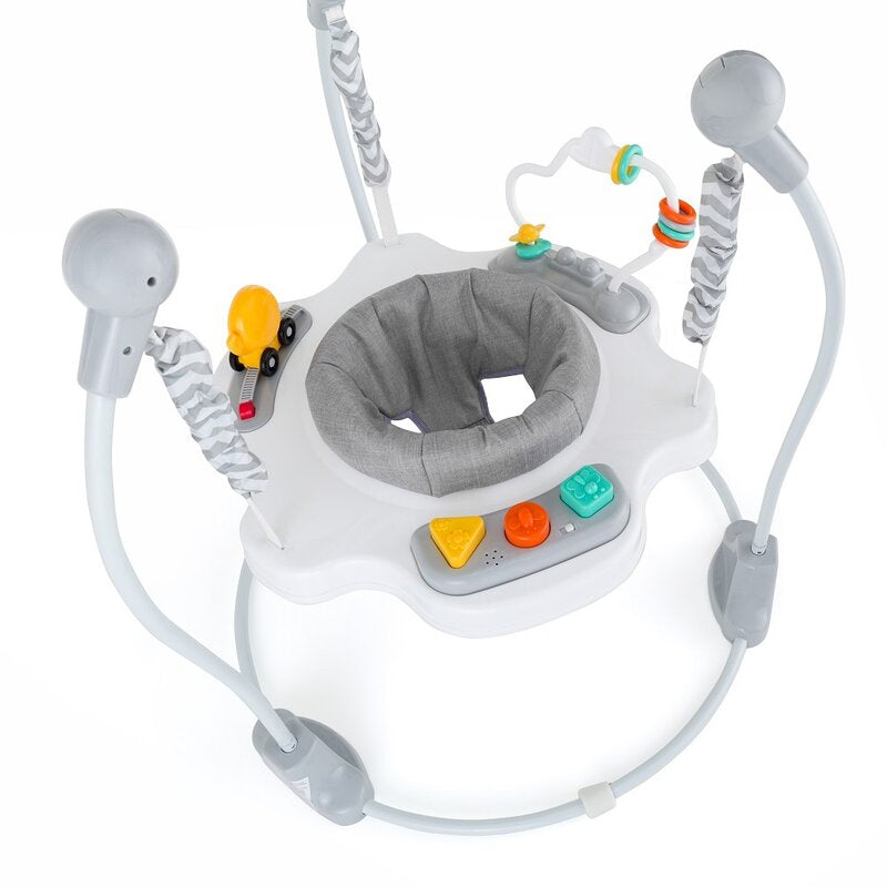 Jumper interactiv, Feedo, Pliabil, Cu scaun rotativ 360 grade, Cu panou de activitati, Pana la 25 kg,, 83x83x86 cm,6 luni+, Multicolor