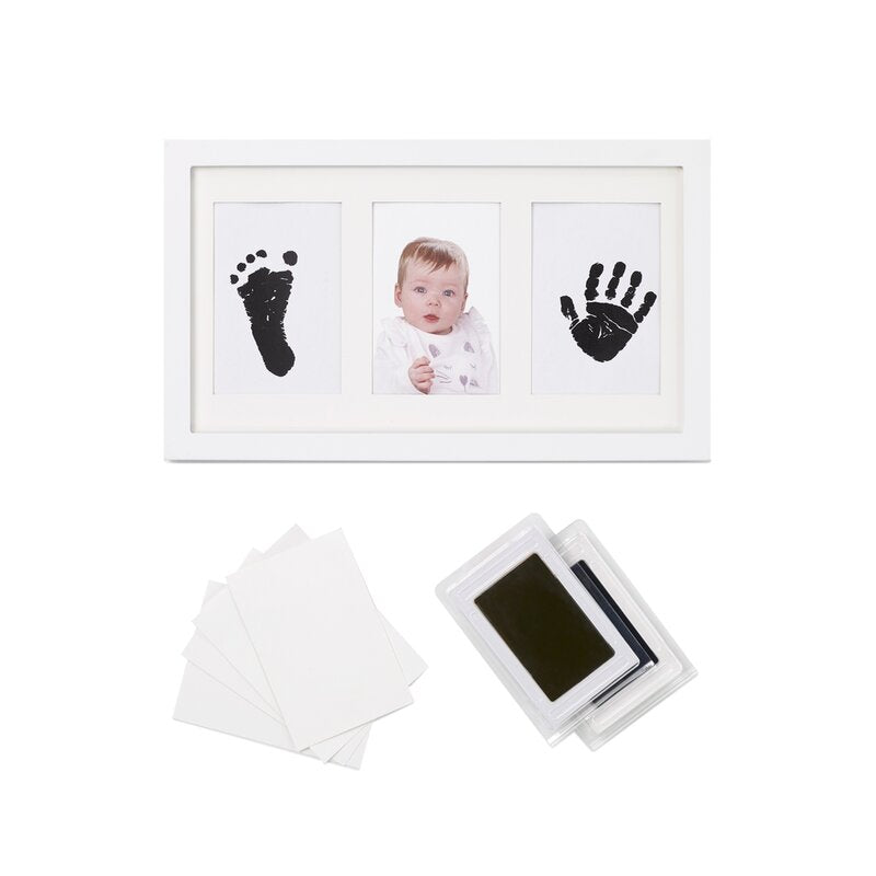 Kit ramă foto triplă Jane cu cerneală pentru amprente mânuță și picioruș, White