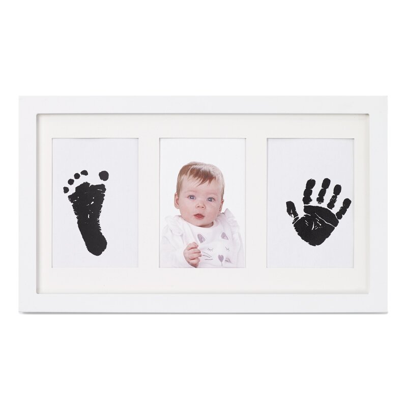 Kit ramă foto triplă Jane cu cerneală pentru amprente mânuță și picioruș, White
