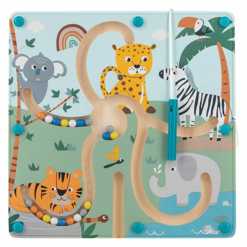 Labirint magnetic, Free2Play, Cu bile, Din lemn, Dezvolta abilitatile motorii, Stimuleaza concentrarea si rabdarea, 22,5x22x5 cm, 36 luni+, Multicolor