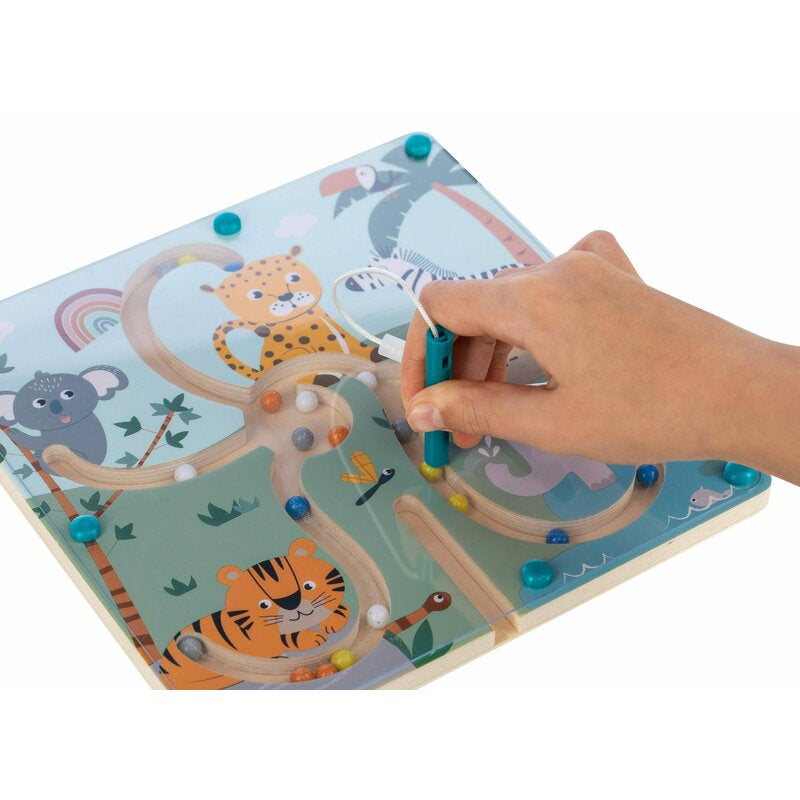 Labirint magnetic, Free2Play, Cu bile, Din lemn, Dezvolta abilitatile motorii, Stimuleaza concentrarea si rabdarea, 22,5x22x5 cm, 36 luni+, Multicolor