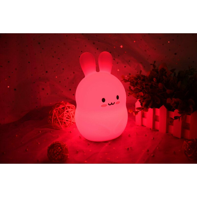 Lampa de veghe, FreeON, Silicon moale, Cu telecomanda si cablu USB, Cu 9 culori diferite si cronometru, Rabbit