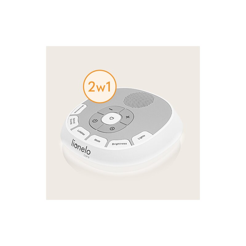Lampa de veghe, Lionelo, BabyNap, 2 in 1, Wireless, Cu sunete si melodii de leagan, Cu 11 culori si 3 niveluri de luminozitate, Cu functie de redare si inregistrare batai inima, Alb