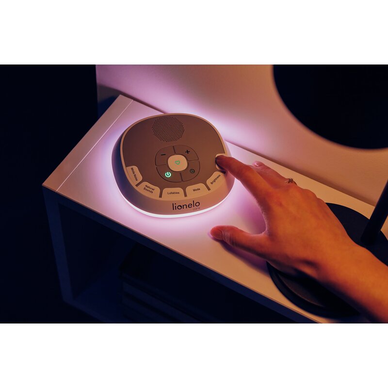 Lampa de veghe, Lionelo, BabyNap, 2 in 1, Wireless, Cu sunete si melodii de leagan, Cu 11 culori si 3 niveluri de luminozitate, Cu functie de redare si inregistrare batai inima, Alb