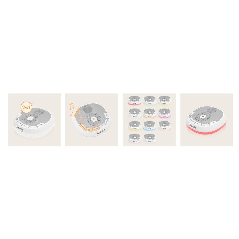 Lampa de veghe, Lionelo, BabyNap, 2 in 1, Wireless, Cu sunete si melodii de leagan, Cu 11 culori si 3 niveluri de luminozitate, Cu functie de redare si inregistrare batai inima, Alb