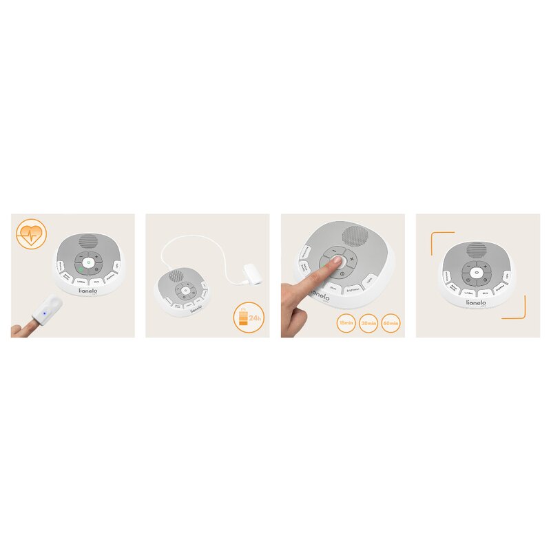 Lampa de veghe, Lionelo, BabyNap, 2 in 1, Wireless, Cu sunete si melodii de leagan, Cu 11 culori si 3 niveluri de luminozitate, Cu functie de redare si inregistrare batai inima, Alb