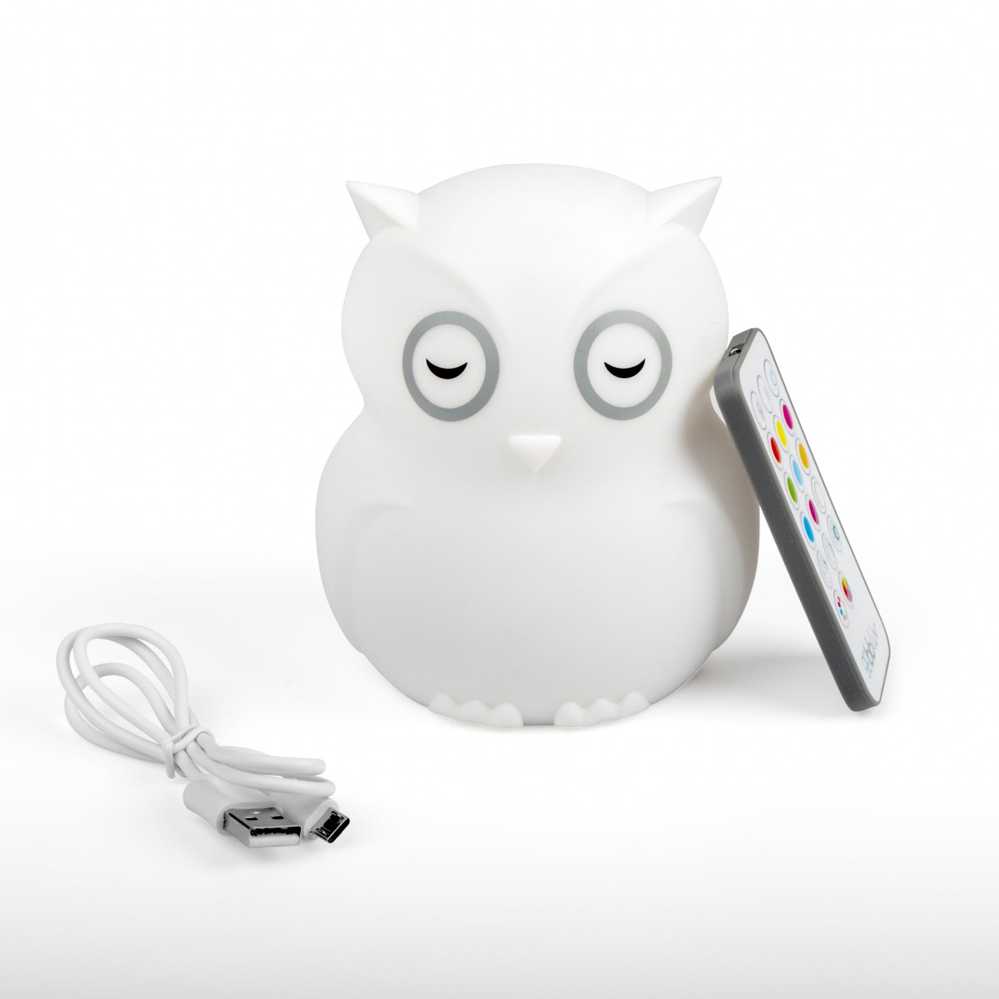 Lampa de veghe, BBluv, Bufnita, Hibu, Functionare pana la 10 ore, Cu telecomanda si cablu USB, Cu 9 culori diferite activate prin control Touch, White