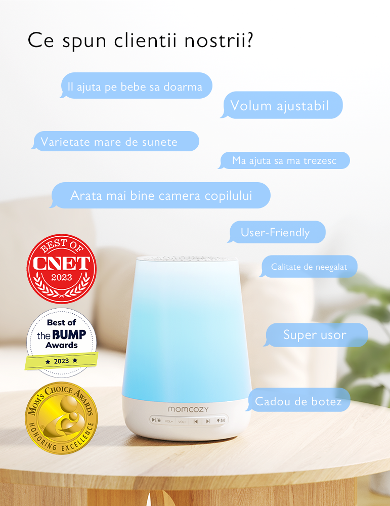 Lampa de veghe Smart Momcozy cu Lumina Reglabila, Sunet White Noise si Control prin Aplicatie