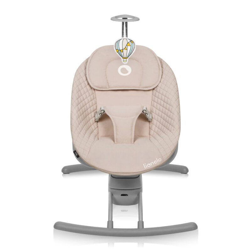 Leagan, Lionelo, Rio, Electric, Cu 3 viteze de leganare, Cu 8 melodii, Cu telecomanda, Cu husa detasabila, Cu perna detasabila, Centura in 3 puncte, Pana la 9 kg, Bej