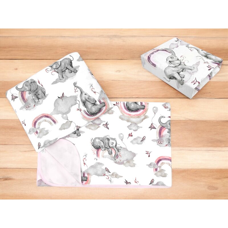 Lenjerie pat junior Qmini Elephants on Rainbow Pink 160x80 cm, 3 piese – imagine 7