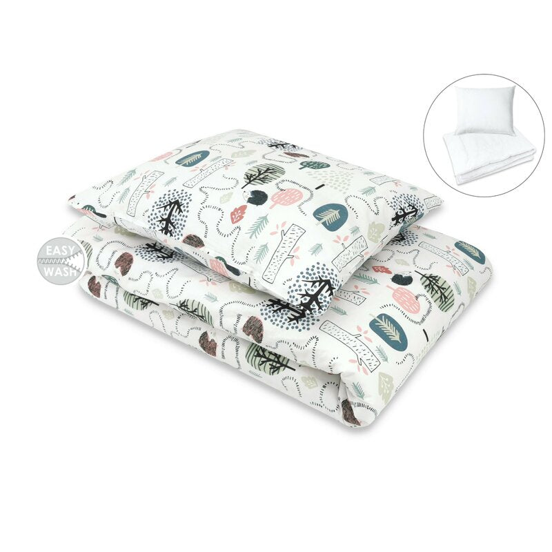 Lenjerie pat junior cu 4 piese, Qmini, Din bumbac certificat Oeko Tex Standard 100, 160 x 100 cm, Hedgehog