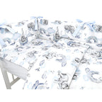 Lenjerie pătuț Qmini Elephants on Rainbow Blue 120x60 cm, 3 piese – prezentare produs