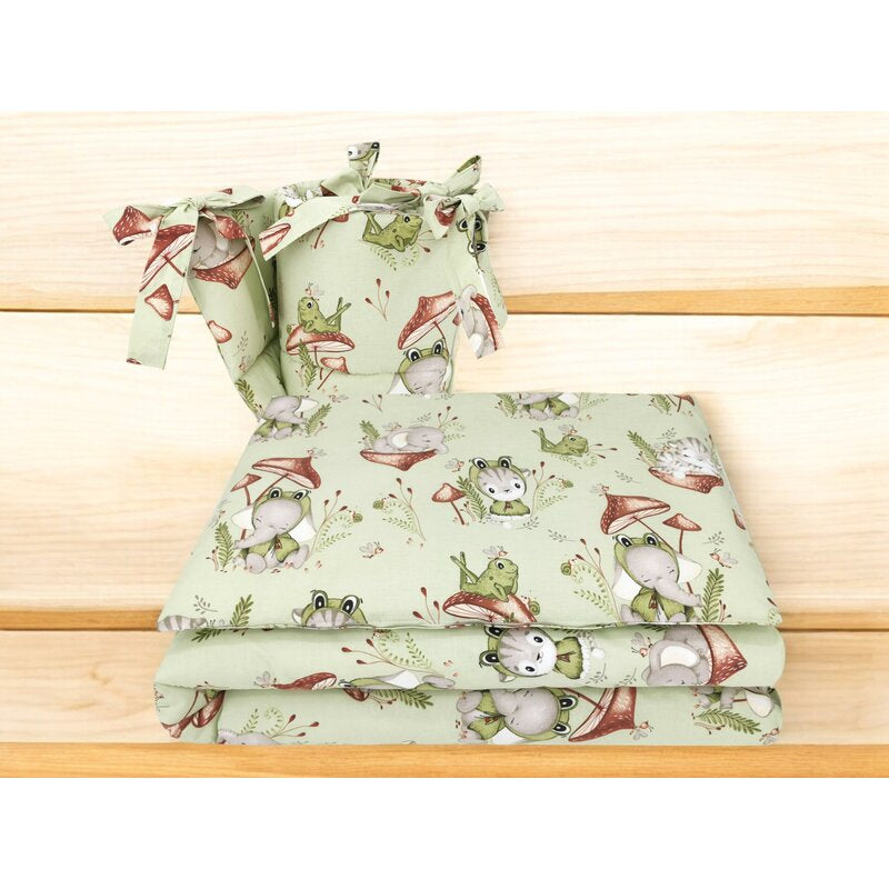 Lenjerie pătuț Qmini Frogs 120x60 cm, 3 piese – detaliu material