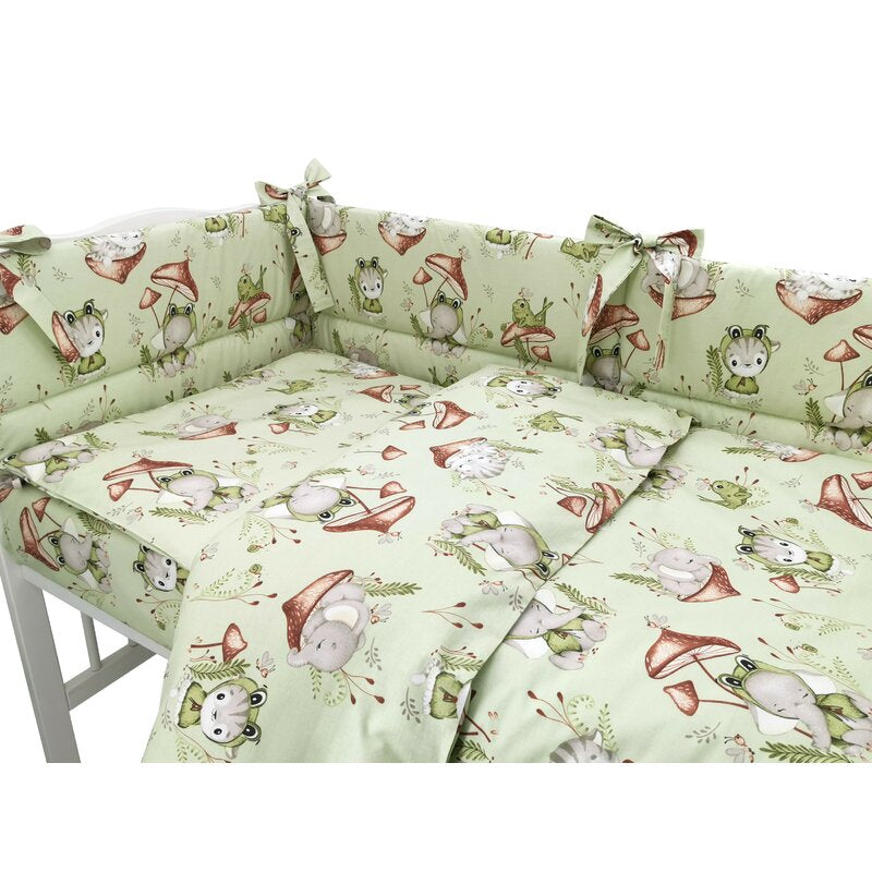 Lenjerie pătuț Qmini Frogs 120x60 cm, 3 piese – prezentare lenjerie