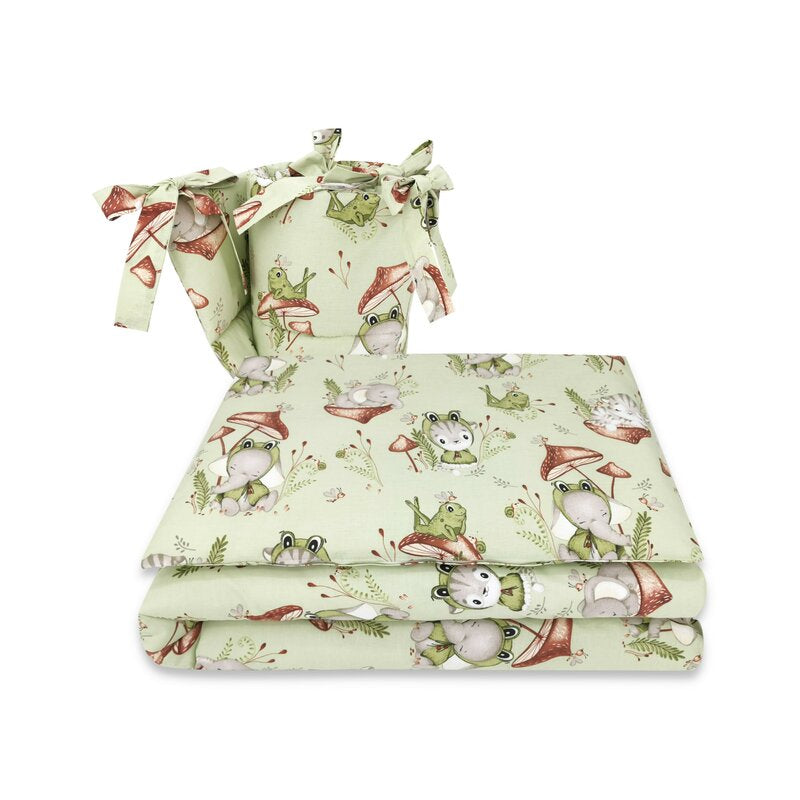 Lenjerie pătuț Qmini Frogs 120x60 cm, 3 piese – vedere set
