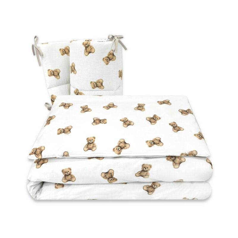 Lenjerie pătuț Qmini Teddy Toys 120x60 cm, 3 piese – vedere set