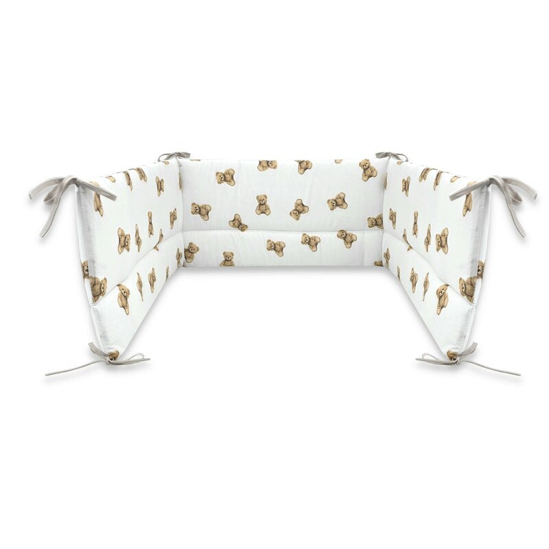 Lenjerie patut 3 piese, Qmini, Pentru patut 120x60 cm, Cu protectie laterala, Din bumbac certificat Oeko Tex Standard 100, Teddy Toys