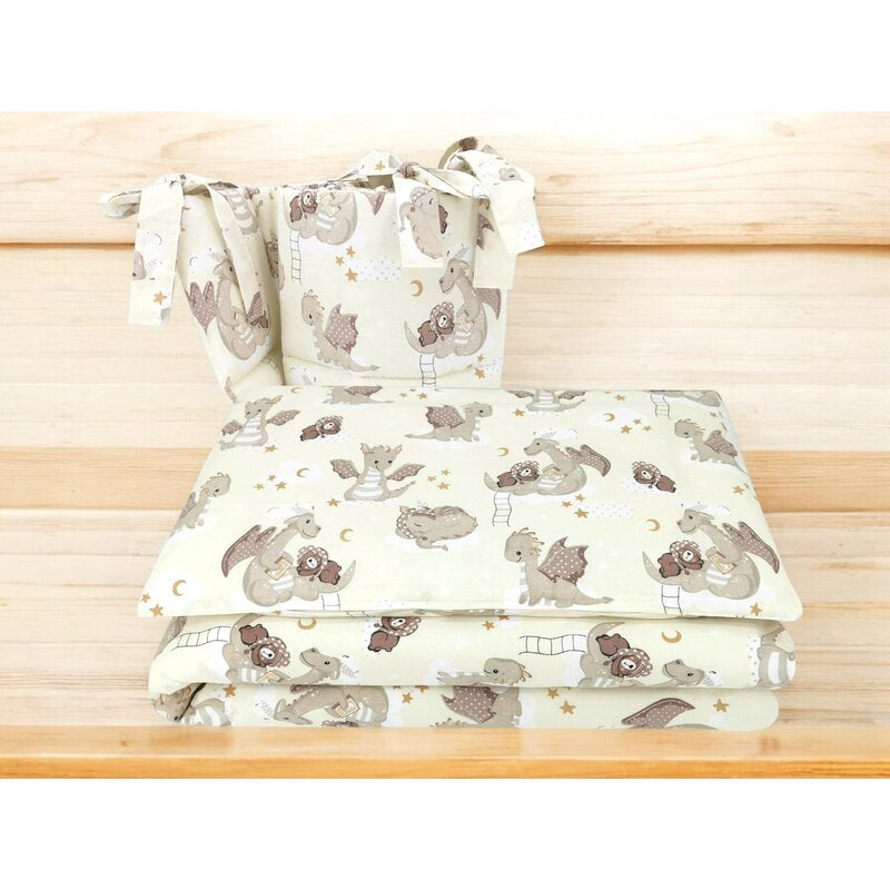 Lenjerie pătuț Qmini Dragons Beige 140x70 cm, 3 piese – detaliu material