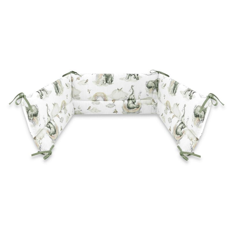 Lenjerie patut 3 piese, Qmini, Pentru patut 140x70 cm, Cu protectie laterala, Din bumbac certificat Oeko Tex Standard 100, Elephants on Rainbow